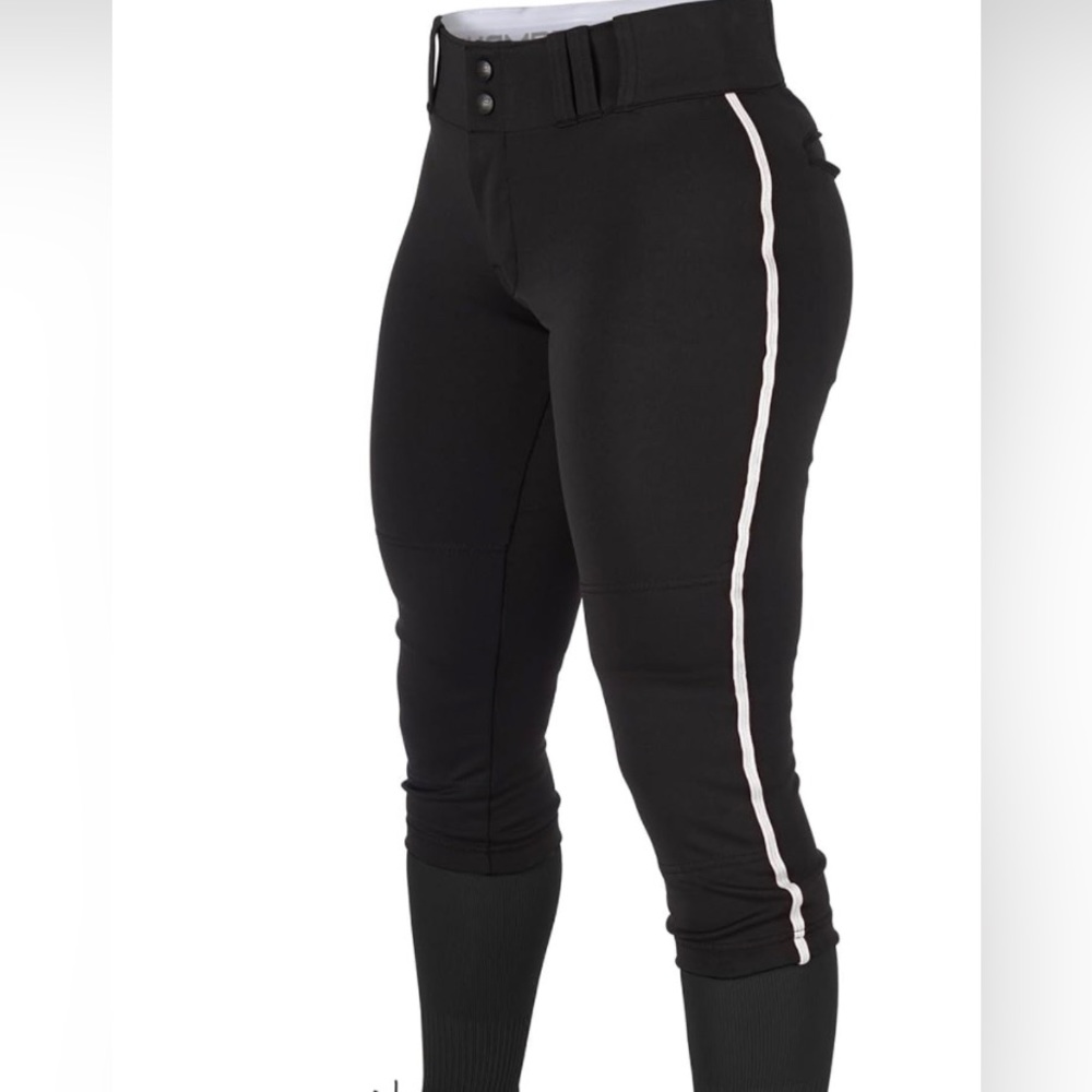 Girls CHAMPRO Standard Tournament Low-Rise Black With White Pipe Softball Pants